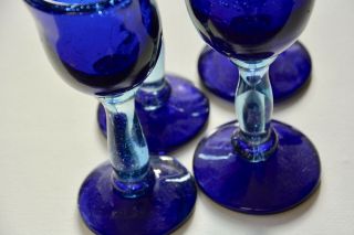 4 Tall Rick Strini signed ART GLASS Hand Blown Cobalt Blue Goblets 3
