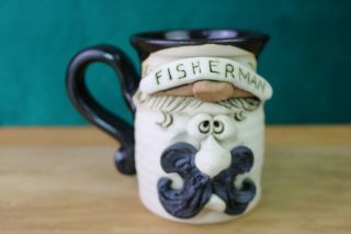 Fisherman Face Mug 3d Art Pottery Signed By Artist