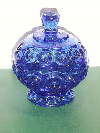 L.  E.  Smith Cobalt Blue Glass Moon And Stars Lidded 5 - 1/2 " High Candy Dish