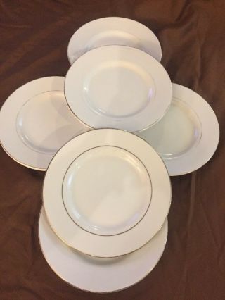 Set Of 6 Gibson Everyday China White Gold Rim Bread And Butter Plates