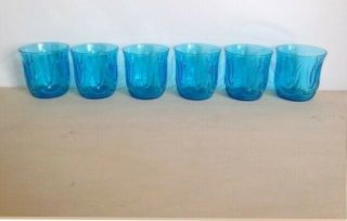 Set Of 6 Small Vintage Anchor Hocking Colonial Tulip Blue Drinking Glasses