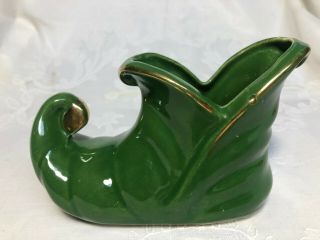Vintage Shawnee Pottery Green Elf Boot Planter With Gold Trim No.  765 Usa
