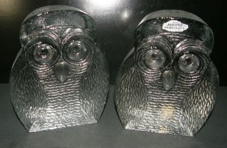 Blenko Crystal Owl Bookends - Pair