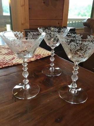 Cambridge Diane Elegant Etched Glass 6.  5 “ Set Of 3 Stemware
