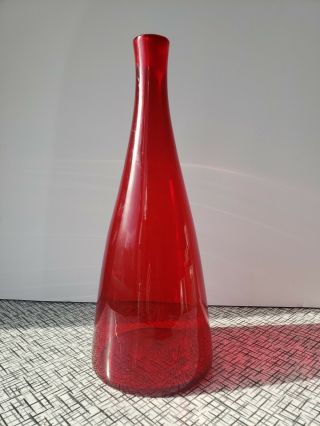 Blenko 920 Medium Ruby Red Glass Decanter Vase MCM Vintage Retro (no stopper) 2