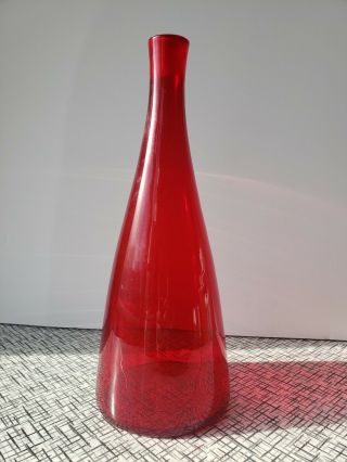 Blenko 920 Medium Ruby Red Glass Decanter Vase MCM Vintage Retro (no stopper) 3