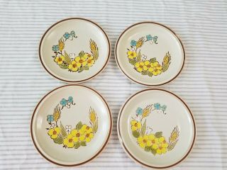 Set Of 4 Floral Expressions Stoneware Salad Dessert Plates Springtime 7.  5 "