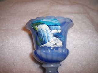 Akro Agate No 764 Blue Marbled Urn Vase Niagara Falls Souvenir