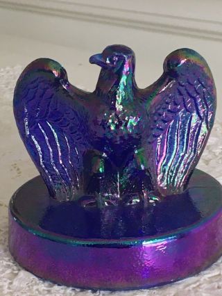 Vintage 1976 Fenton Peacock Purple Blue Carnival Glass Paperweight Eagle Usa