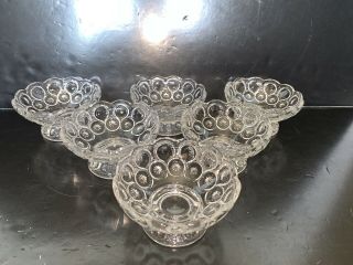 Vintage Set Of 6 L.  E.  Smith Glass Clear Moon & Stars Berry Bowls 4 1/4”