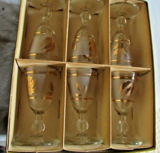 Vintage Hostess Set Of 6 Libbey Glasses Frosted Gold Leaf Sherry/cordial Glass