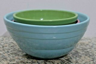 Set Of 3 Vintage Stoneware Mixing Bowls Maker Unknown