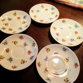 Vintage Crown Staffordshire Saucers Replacements Bone China England Pansies (5)
