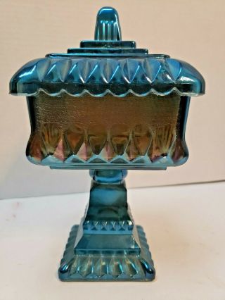 Vintage Carnival Glass Square Pedestal Based Candy Dish/compote With Lid