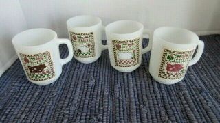4 Anchor Hocking Rodger Johnson Milk Glass Pig Coffee Tea Mug Cup Set C 1981 Vtg
