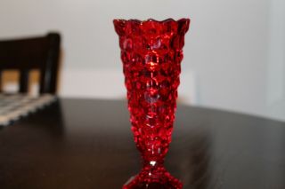 Vintage Fostoria American Cubist Ruby Red Flared Bud Vase Hexagonal Foot L@@k