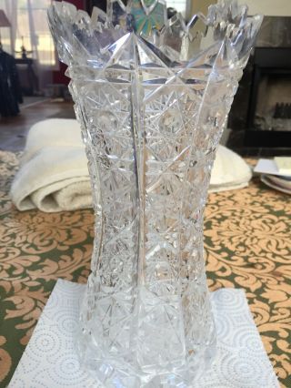 Bohemian Czech Vintage Crystal 9 " Tall Vase Had Cut Queen Lace 24 Lead Glass