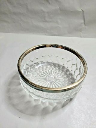 Vintage Heavy Crystal Cut Glass Serving Bowl Silver Plate Rim 8.  25 " W 3.  5  T
