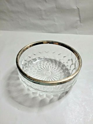 Vintage Heavy Crystal Cut Glass Serving Bowl Silver Plate Rim 8.  25 