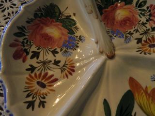 Vintage Italy Handpainted Handled Divided Serving Dish 3 Sections Floral Design 3