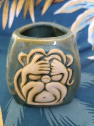 Canadian Art Pottery,  Cpnp,  Hear/see/speak No Evil Monkeys Vase Tiki Style