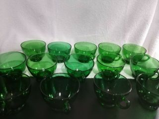 Set Of 14 Vintage Forest Green Glass Punch/tea Cups