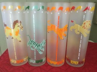Vintage Libbey Set Of 8 Carousel Circus Cocktail Glass High Ball Frosted Glasses