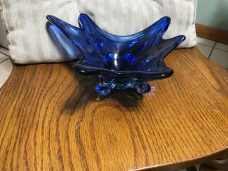 Art Glass Graduates To Cobalt Blue Murano Style Starburst Design Unique Bowl