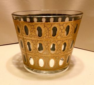 Vintage Mcm Barware Culver Pisa 22k Gold Leaf Crackle Glass Ice Bucket Ovals