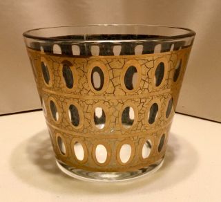 Vintage MCM Barware Culver PISA 22K Gold Leaf Crackle Glass Ice Bucket Ovals 2