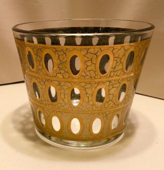 Vintage MCM Barware Culver PISA 22K Gold Leaf Crackle Glass Ice Bucket Ovals 3