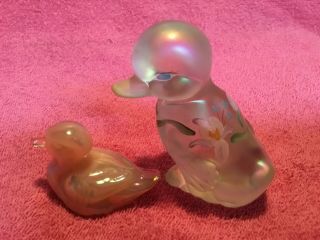 Fenton Figurines 2 Ducks Made In Usa 1 Hand Painted By S.  Hopkins