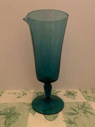 Vintage Mid Century Blue Italian Empoli Style Art Glass Cocktail Pitcher