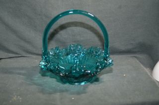 Fenton Blue Glass Ruffled Edges Bridal Basket