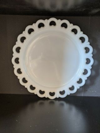 Vintage Anchor Hocking Milk Glass Old Colony Lace Open Edge Cake Plate.