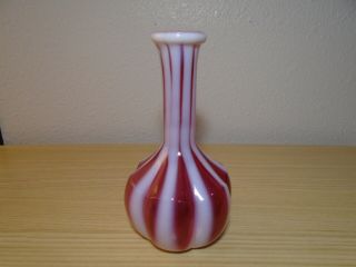 Vintage Fenton Cranberry/white Stripes Rib Optic Barber Bottle,  Missing Stopper