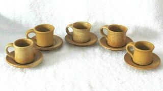 Studio Art Pottery Stur Demitasse Cups And Saucers - Set Of 5