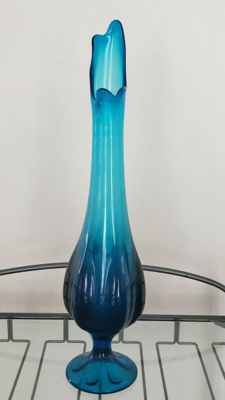 Vintage Viking Glass Footed Swung Vase 19 " Bluenique/blue