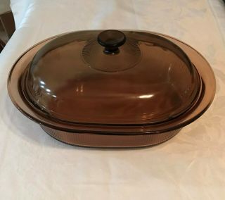 Corning Vision 4 Quart Amber Oval Dutch Oven V - 34 - B With Lid Usa