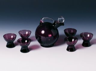 12 Oz Ball Jug Decanter W/ 6 Cordials 3400/1341 - Cambridge Glass - Amethyst
