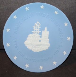 Vtg Wedgwood Blue Jasperware Boston Tea Party American Independence Plate