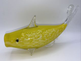 Vintage Mcm Hand Blown Glass Fish Open Mouth Murano Style 10”