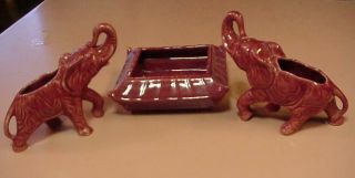 Vintage Mccoy Art Pottery Elephant Planter Set,  Dark Pink,  3 Piece