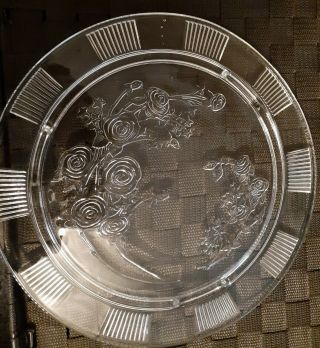 Federal Glass 1930 Clear Vintage Depression Federal Glass Sharon Rose Cake Plate