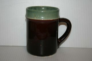 Vintage Art Pottery Hand Craft Glazed Stoneware Mug Two Earth Tone Brown & Green