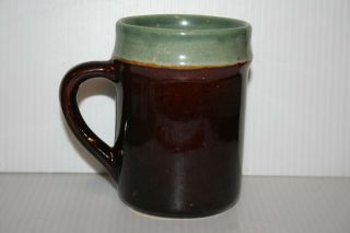 Vintage Art Pottery Hand Craft Glazed Stoneware Mug Two Earth Tone Brown & Green 2