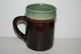 Vintage Art Pottery Hand Craft Glazed Stoneware Mug Two Earth Tone Brown & Green 3