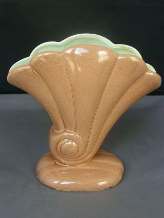 Shell Vase - Red Wing Pottery - Salmon Pink W Green Interior - 892 - Vintage 1939 - 1959