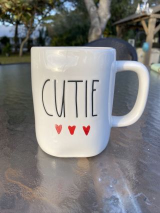 Rae Dunn " Cutie " With Hearts Coffee/tea Mug Valentines Day Fast Ship Rare