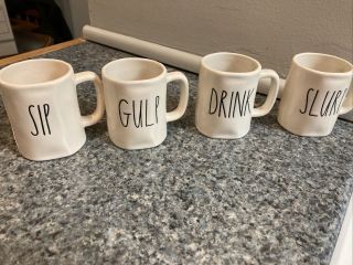 Set Of 4 Rae Dunn By Magenta Espresso Small Mini Mugs Gulp Drink Slurp Sip